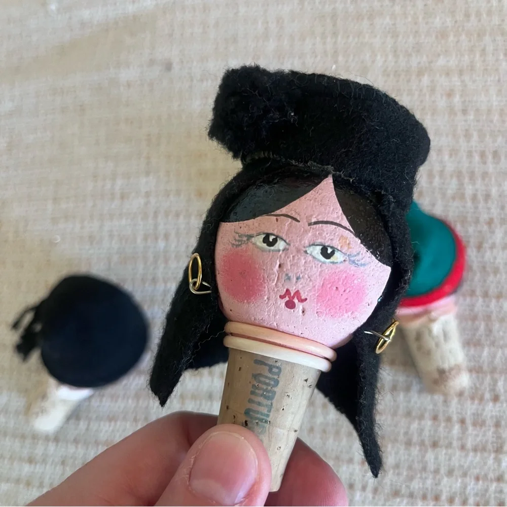 Lot 3 MCM Portugal Wine Corks Hand Painted Heads Faces Novelty Travel